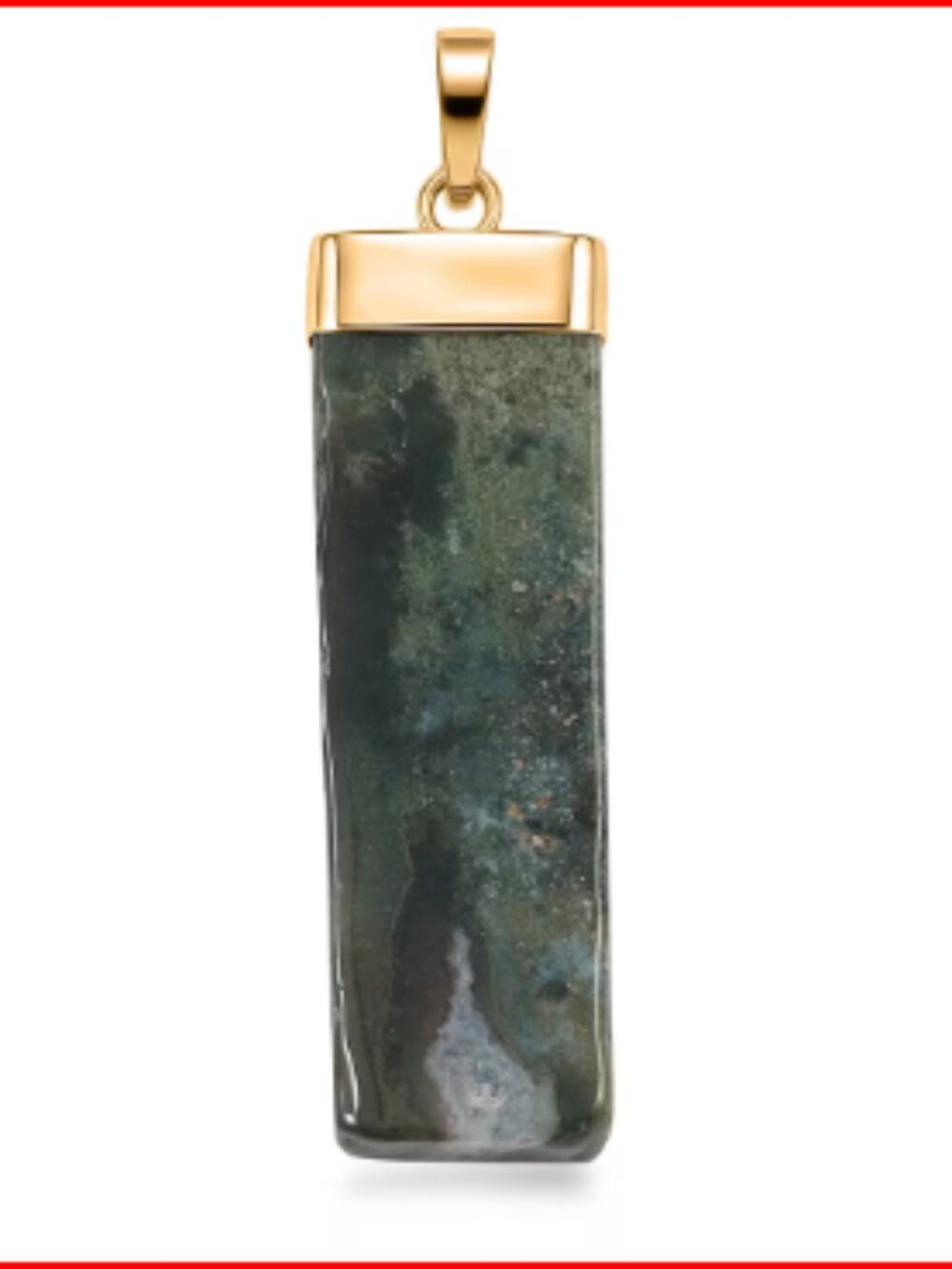 Moss Agate Rectangle Pendant in Goldtone with Stainless Steel Necklace